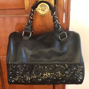 Express Sequin Black Barrel Bag